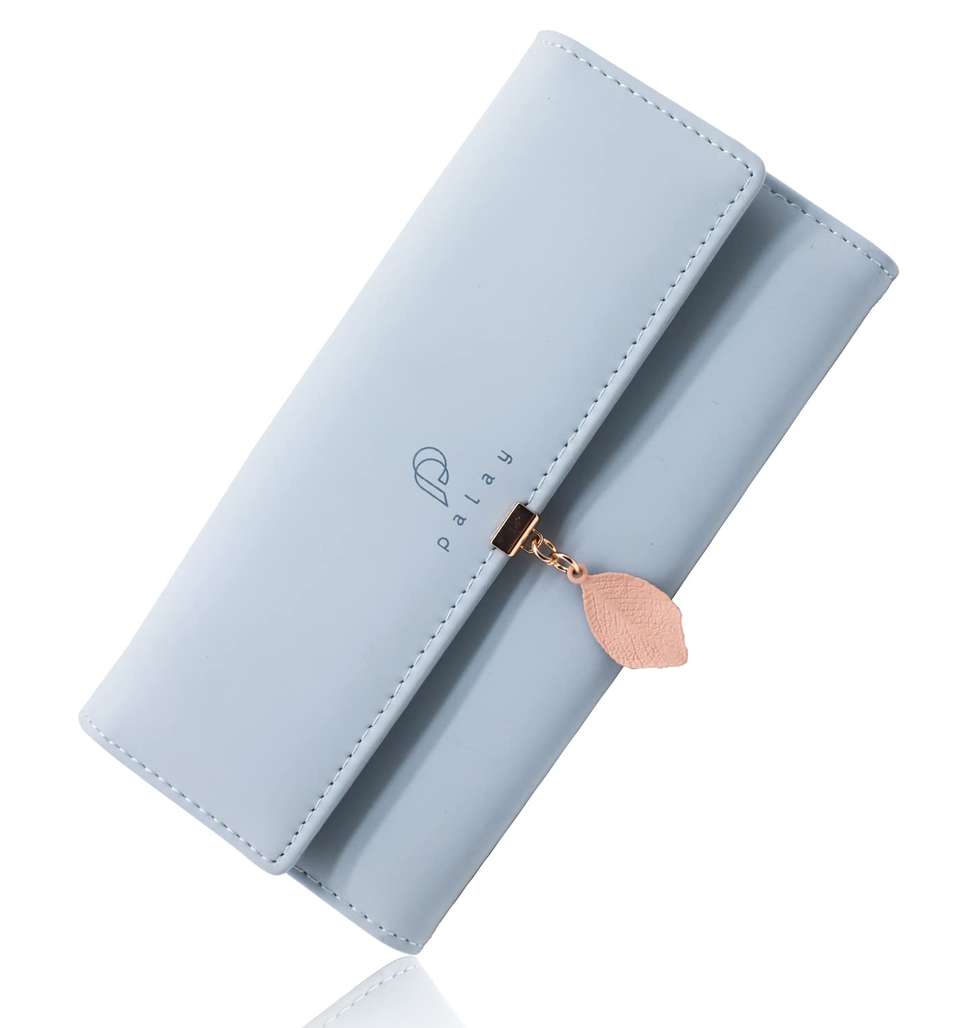SANNIDHI  Women's PU Leather Long Wallet with Leaf Pendant Card Holders Phone Pocket Girls Zipper Coin Purse (Blue) SANNIDHI  Women's PU Leather Long Wallet with Leaf Pendant Card Holders Phone Pocket Girls Zipper Coin Purse (Blue)